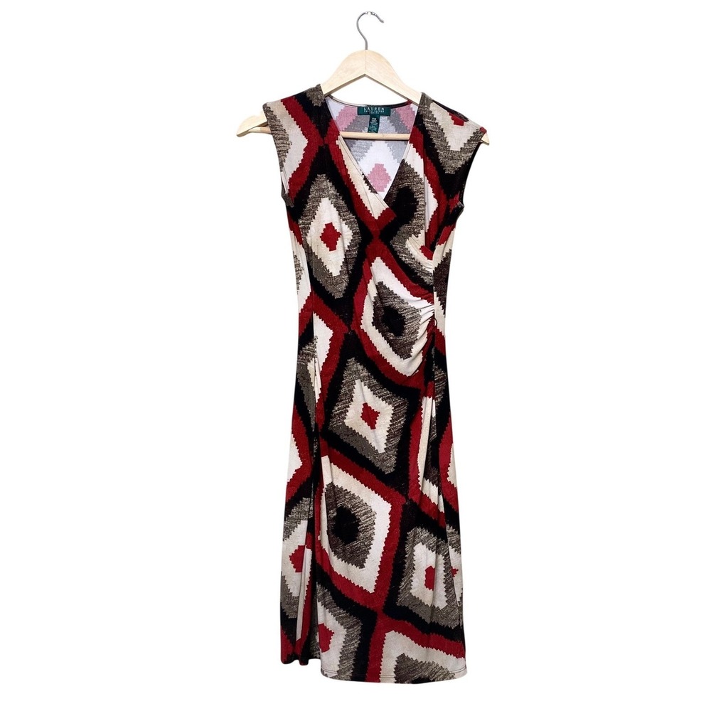 Lauren Ralph Lauren Petite Geometric Diamond Print Sheath Dress‎ Red Black PXS